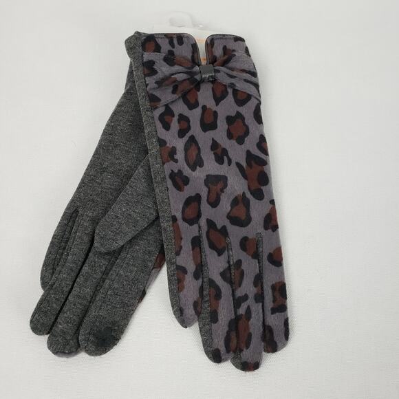 LOF gray brown leopard cheetah animal print smart gloves - Picture 1 of 4